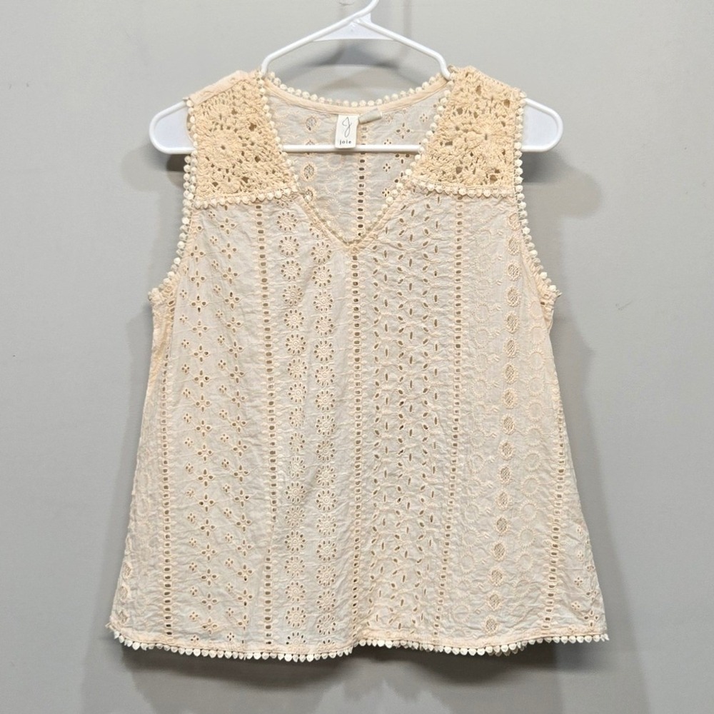 Joie Crochet Eyelet Lace Tank Top Small‎ Cream Ivory Cottagecore Romantic Cotton